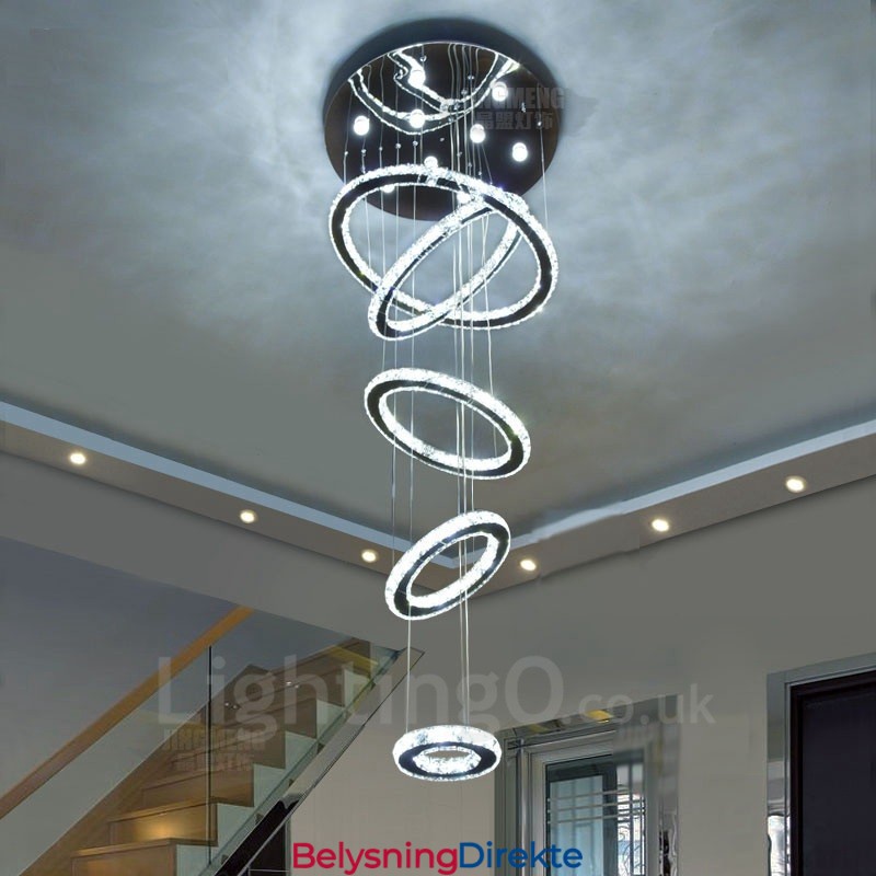 Dimmbar Wi-Fi Smart Tre Lyskildefarger 5 Ringer Moderne Krystall Takpendellampe Innendørs Lysekrone