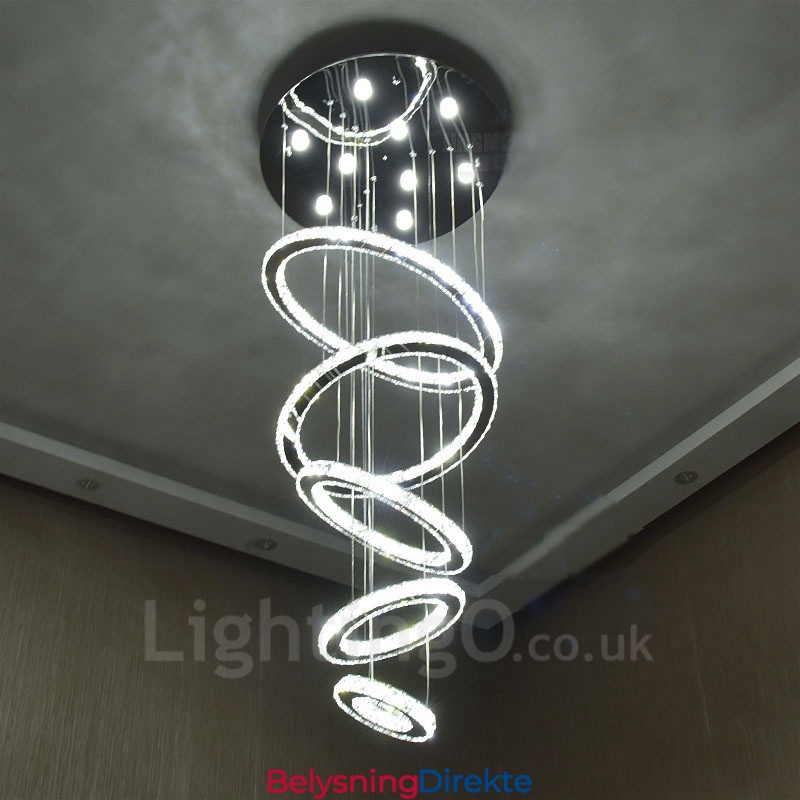 Dimmbar Wi-Fi Smart Tre Lyskildefarger 5 Ringer Moderne Krystall Takpendellampe Innendørs Lysekrone