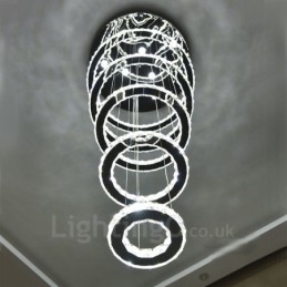 Dimmbar Wi-Fi Smart Tre Lyskildefarger 5 Ringer Moderne Krystall Takpendellampe Innendørs Lysekrone