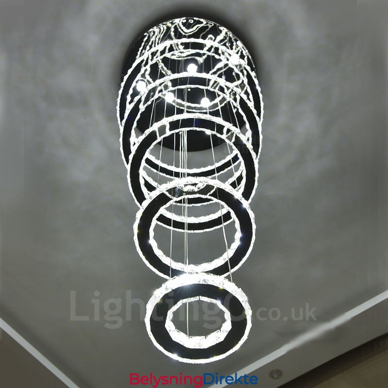 Dimmbar Wi-Fi Smart Tre Lyskildefarger 5 Ringer Moderne Krystall Takpendellampe Innendørs Lysekrone