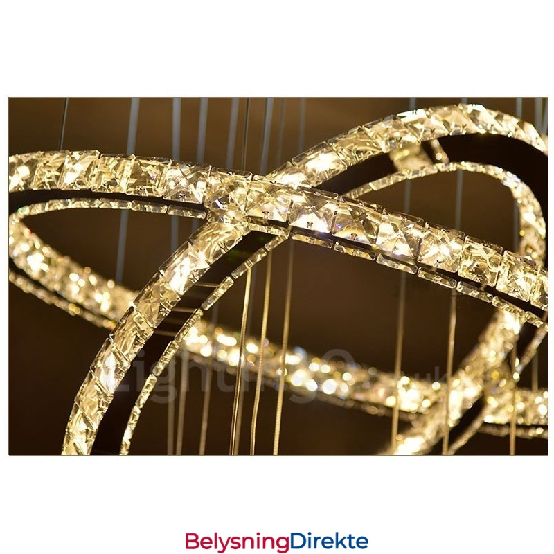 Dimmbar Wi-Fi Smart Tre Lyskildefarger 5 Ringer Moderne Krystall Takpendellampe Innendørs Lysekrone