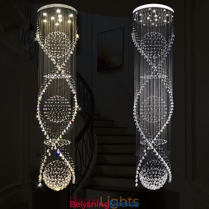 Ekstra Lang 5 Meter Moderne Krystall Takpendellampe Innendørs Lysekrone Belysning Lamper Armaturer