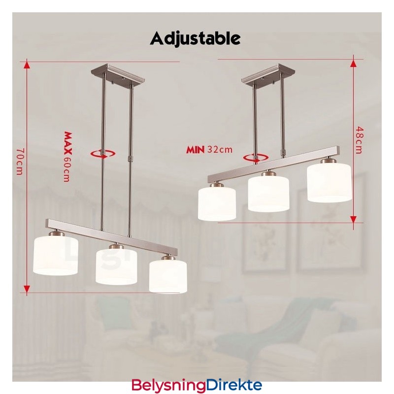 3 Lys Moderne Krom Anhengslampe Innendørs Lysekrone Hjem Hengende Belysning Lamper Armaturer Med Glassskjermer