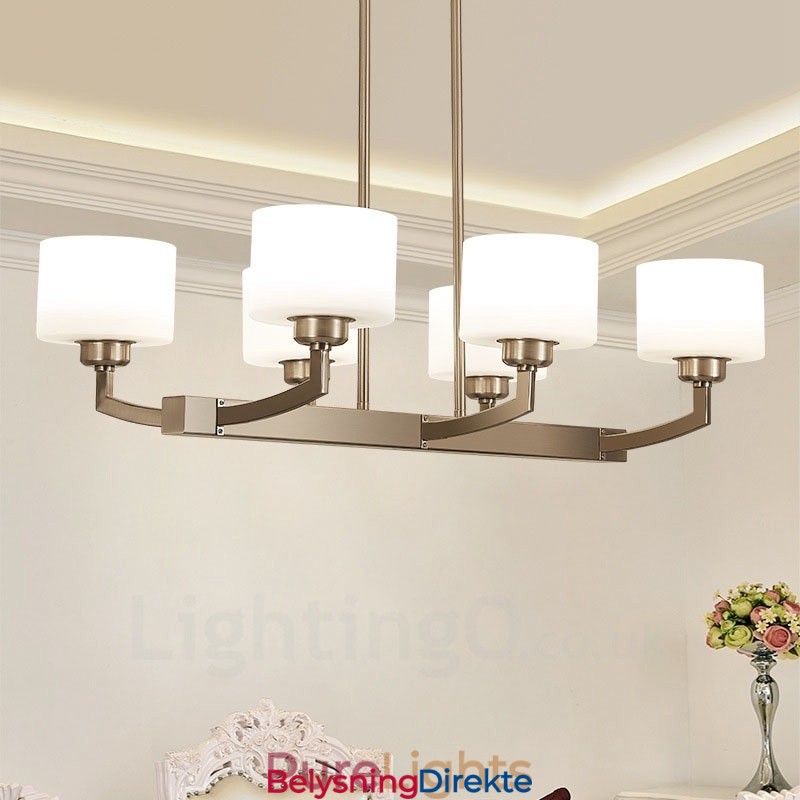 6 Lys Moderne Krom Anhengslampe Innendørs Lysekrone Hjem Hengende Belysning Lamper Armaturer Med Glassskjermer