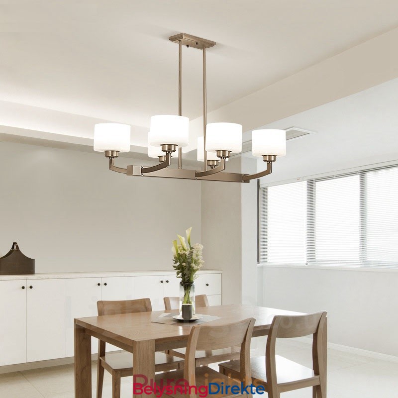 6 Lys Moderne Krom Anhengslampe Innendørs Lysekrone Hjem Hengende Belysning Lamper Armaturer Med Glassskjermer