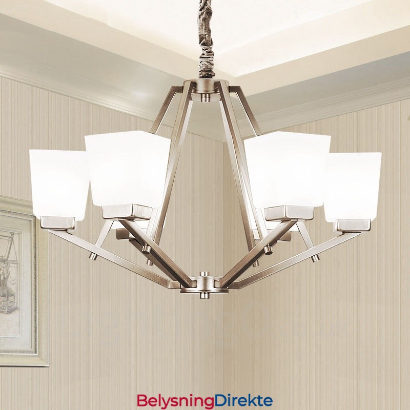 6 Lys Forkrommede Pendellamper Til Innendørs Bruk, Moderne Lysekrone, Hengende Belysning, Lamper Med Glassskjermer