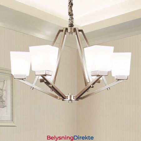 6 Lys Forkrommede Pendellamper Til Innendørs Bruk, Moderne Lysekrone, Hengende Belysning, Lamper Med Glassskjermer