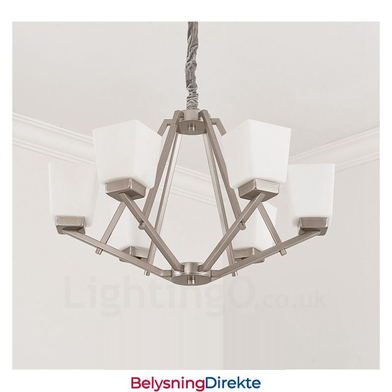 6 Lys Forkrommede Pendellamper Til Innendørs Bruk, Moderne Lysekrone, Hengende Belysning, Lamper Med Glassskjermer