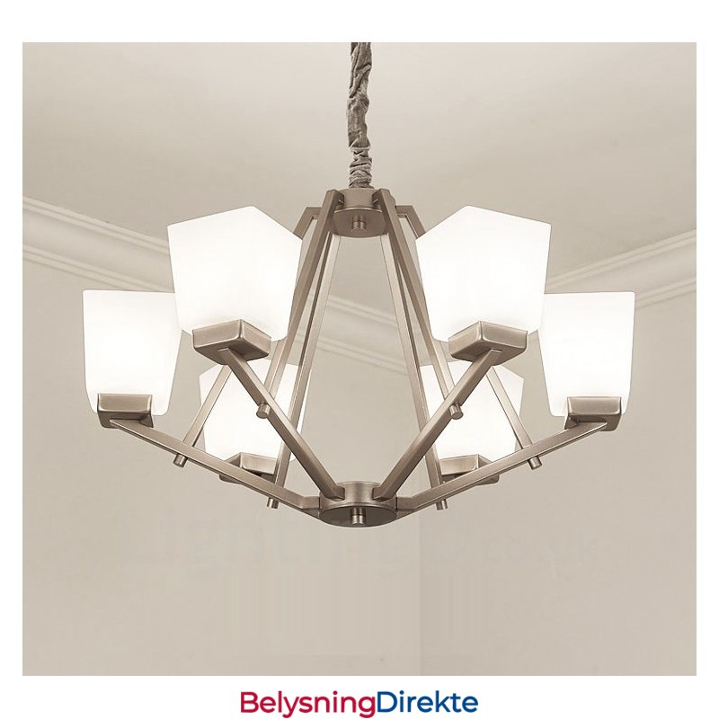 6 Lys Forkrommede Pendellamper Til Innendørs Bruk, Moderne Lysekrone, Hengende Belysning, Lamper Med Glassskjermer