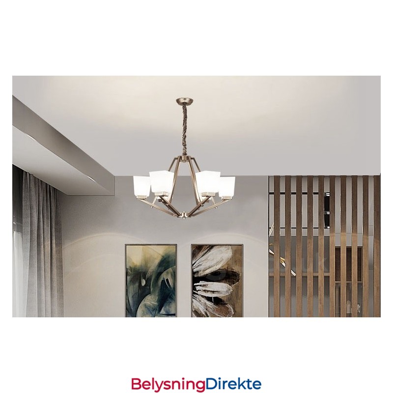 6 Lys Forkrommede Pendellamper Til Innendørs Bruk, Moderne Lysekrone, Hengende Belysning, Lamper Med Glassskjermer