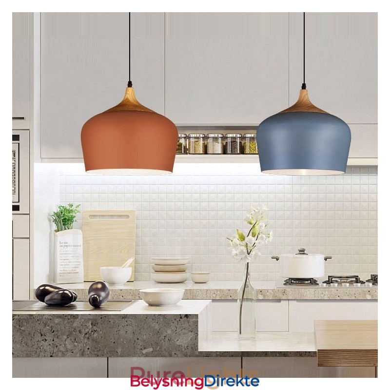 1 Lys Moderne Samtidskunst Pendellampe Med Hvit Rød Blå Skjerm