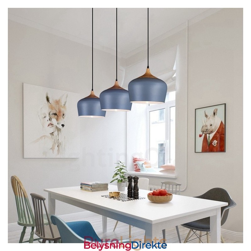 1 Lys Moderne Samtidskunst Pendellampe Med Hvit Rød Blå Skjerm