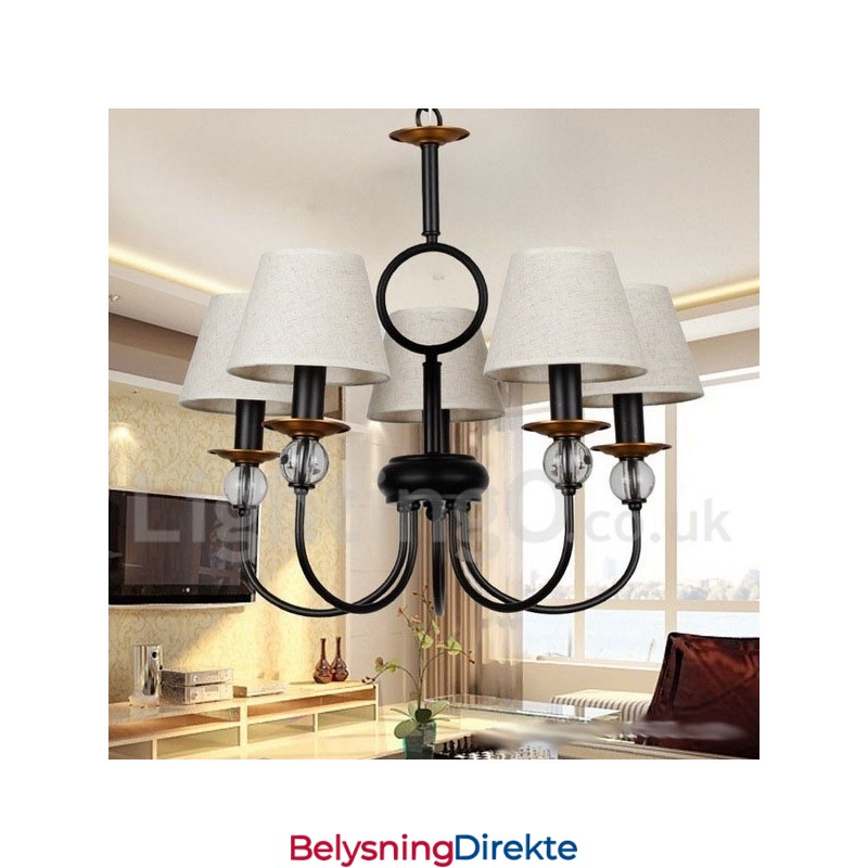 5-Lyss Rustikk Retro Svart Middelhavsstil Moderne Lysekrone Med Stearinlys