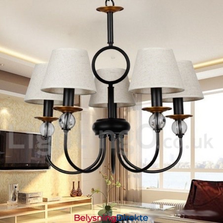 5-Lyss Rustikk Retro Svart Middelhavsstil Moderne Lysekrone Med Stearinlys