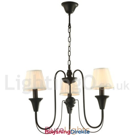 3-Lyss Svart Retro Lysekrone I Stearinlysstil