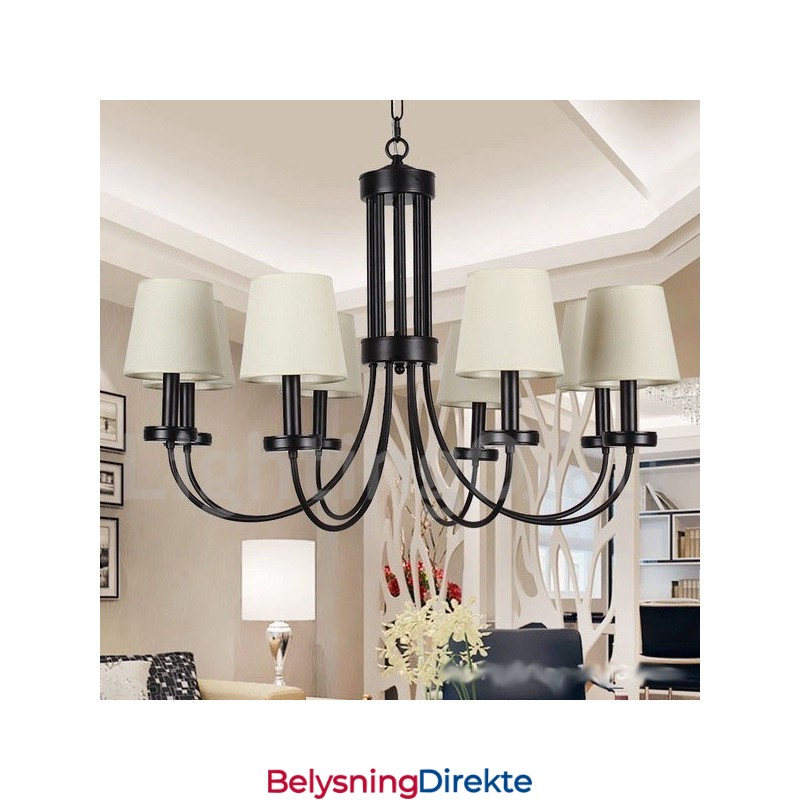 8-Lyss Retro Moderne Lysekrone I Svart Stearinlysstil