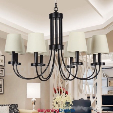8-Lyss Retro Moderne Lysekrone I Svart Stearinlysstil