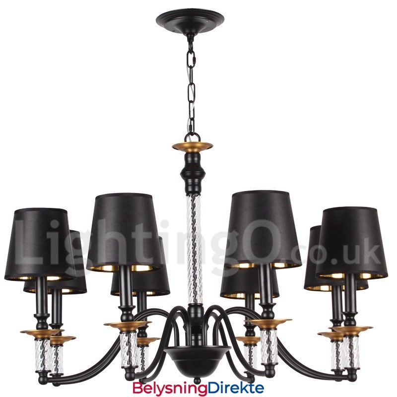 8-Lyss Svart Retro Lysekrone I Stearinlysstil