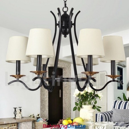 6 Lys Svart Retro Moderne Lysekrone I Stearinlysstil