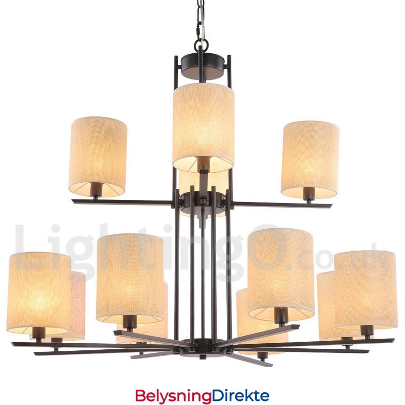 12-Lyss Rustikk Retro Svart 2-Etasjes Stor Lysekrone I Stearinlysstil