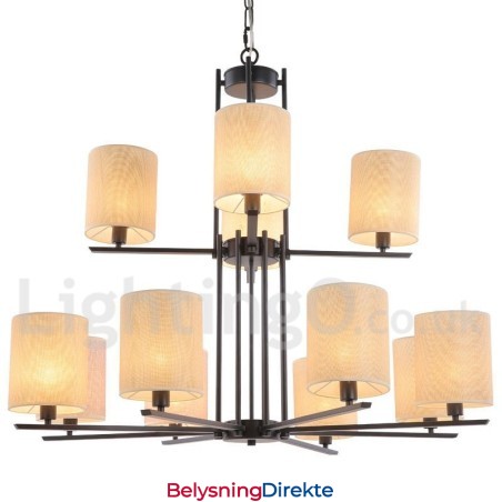 12-Lyss Rustikk Retro Svart 2-Etasjes Stor Lysekrone I Stearinlysstil