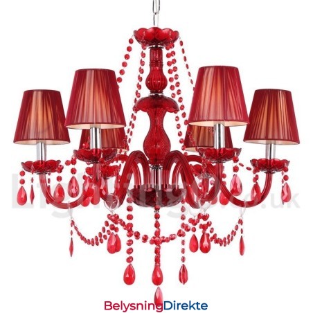 6 Lys Rød K9 Krystalllysekrone I Stearinlysstil