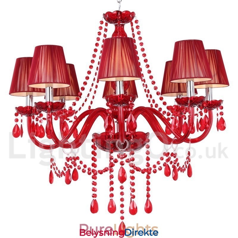 8 Lys Rød K9 Krystalllysekrone I Stearinlysstil