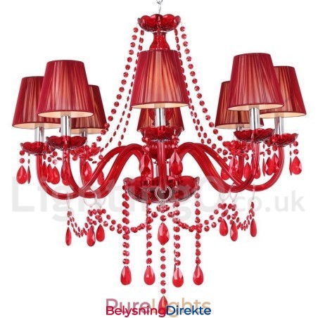 8 Lys Rød K9 Krystalllysekrone I Stearinlysstil