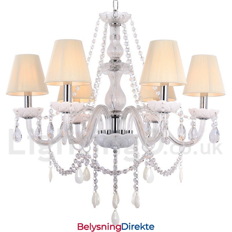 6 Lys Hvit K9 Krystalllysekrone I Stearinlysstil