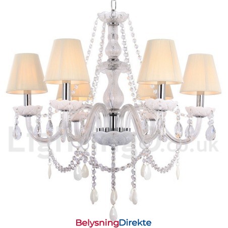 6 Lys Hvit K9 Krystalllysekrone I Stearinlysstil