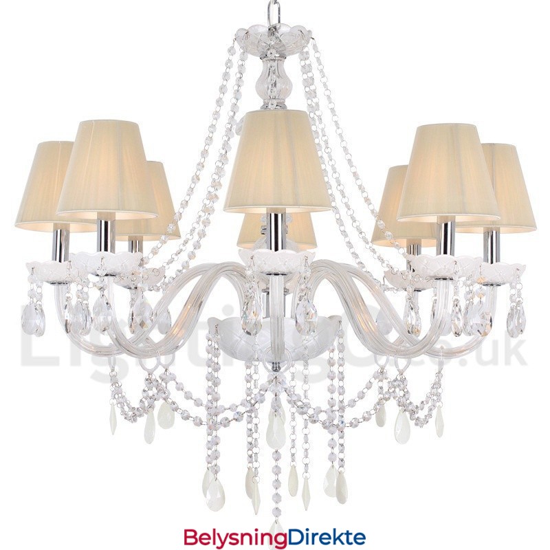 8 Lys Hvit K9 Krystalllysekrone I Stearinlysstil