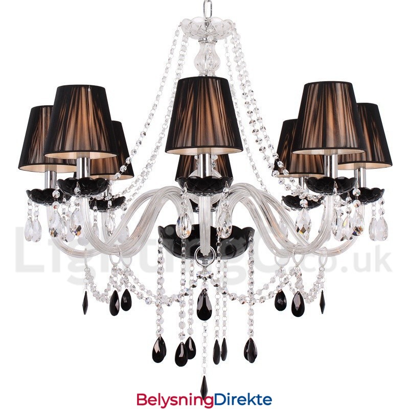 8 Lys Moderne Svart Lysekrone I Børstet K9 Krystall Med Stearinlys
