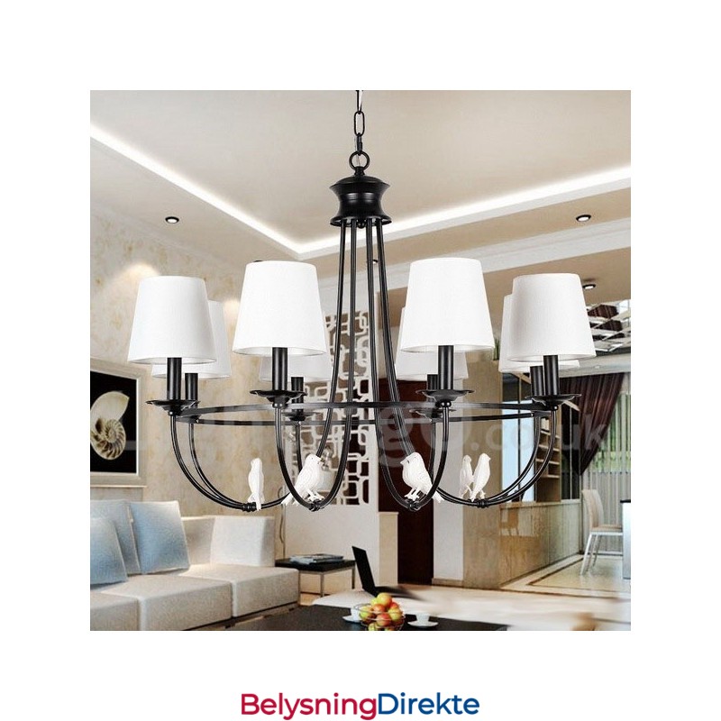 8 Lys Retro Sort Middelhavsstil Rustikk Moderne Lysekrone Med Stearinlys