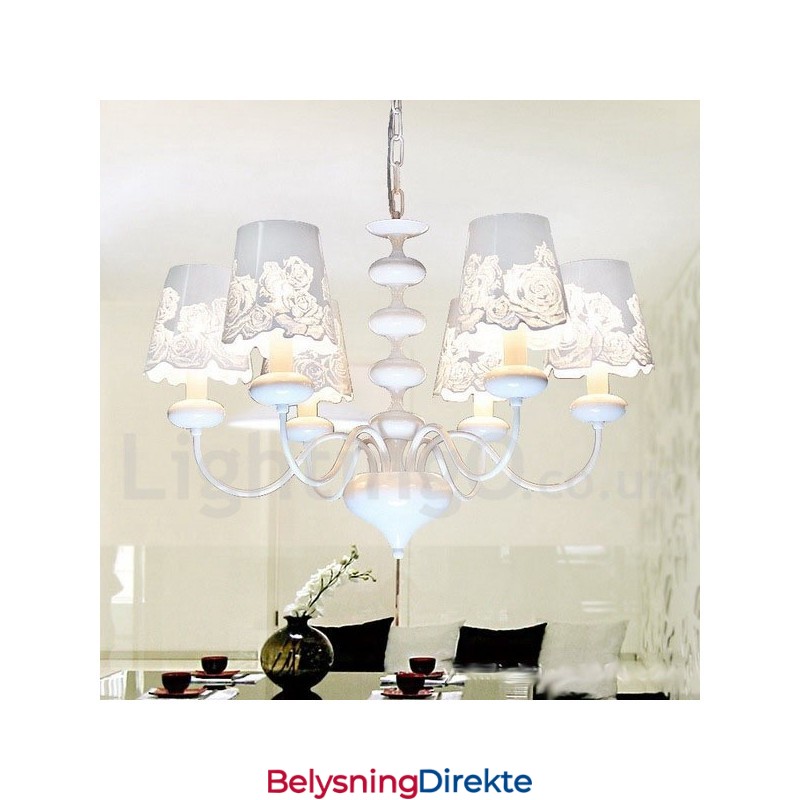 6 Lys Moderne, Samtidskunstnerisk Hul Hvit Lysekrone I Stearinlysstil