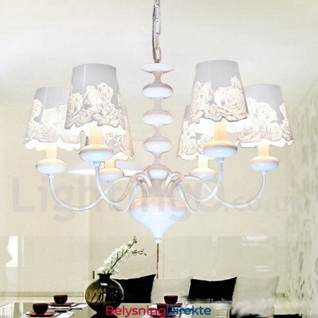 6 Lys Moderne, Samtidskunstnerisk Hul Hvit Lysekrone I Stearinlysstil