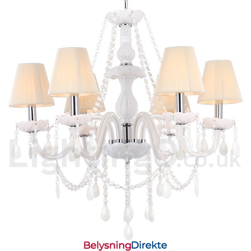 6 Lys Hvit K9 Krystalllysekrone I Stearinlysstil