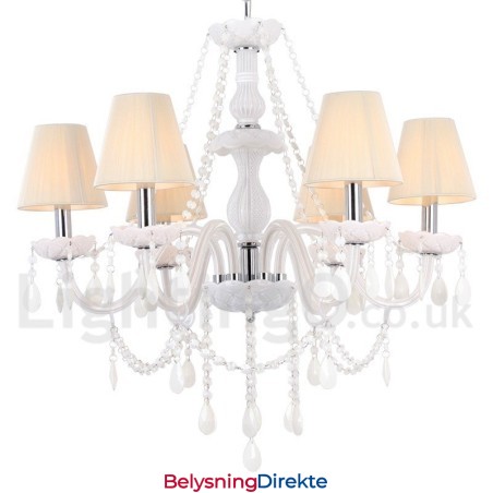 6 Lys Hvit K9 Krystalllysekrone I Stearinlysstil
