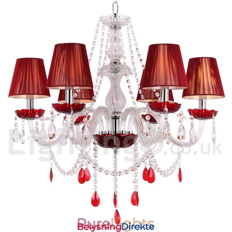 6 Lys Rød K9 Krystalllysekrone I Stearinlysstil