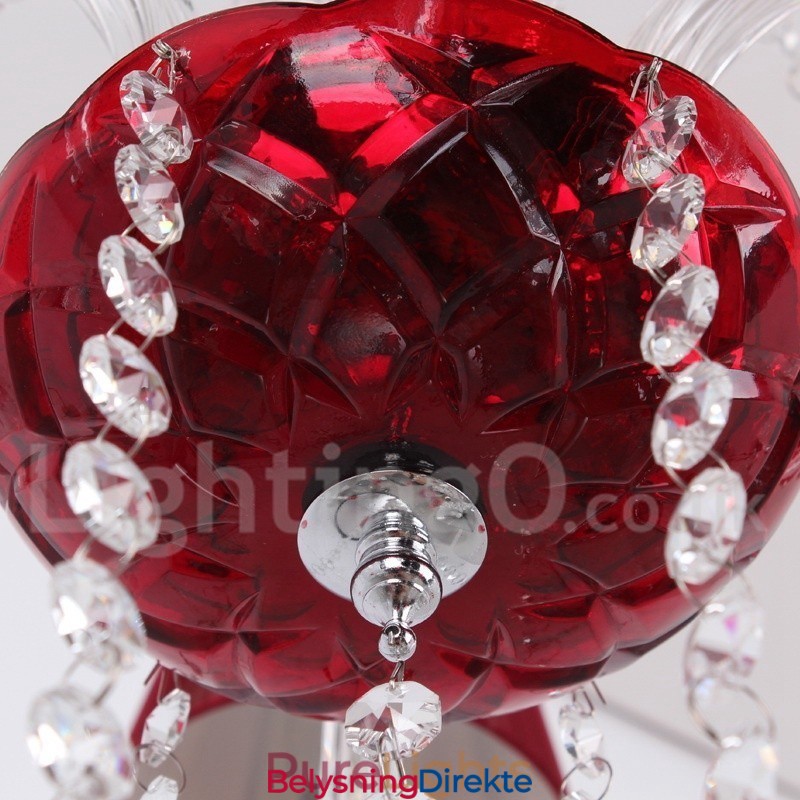 6 Lys Rød K9 Krystalllysekrone I Stearinlysstil