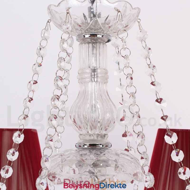 6 Lys Rød K9 Krystalllysekrone I Stearinlysstil