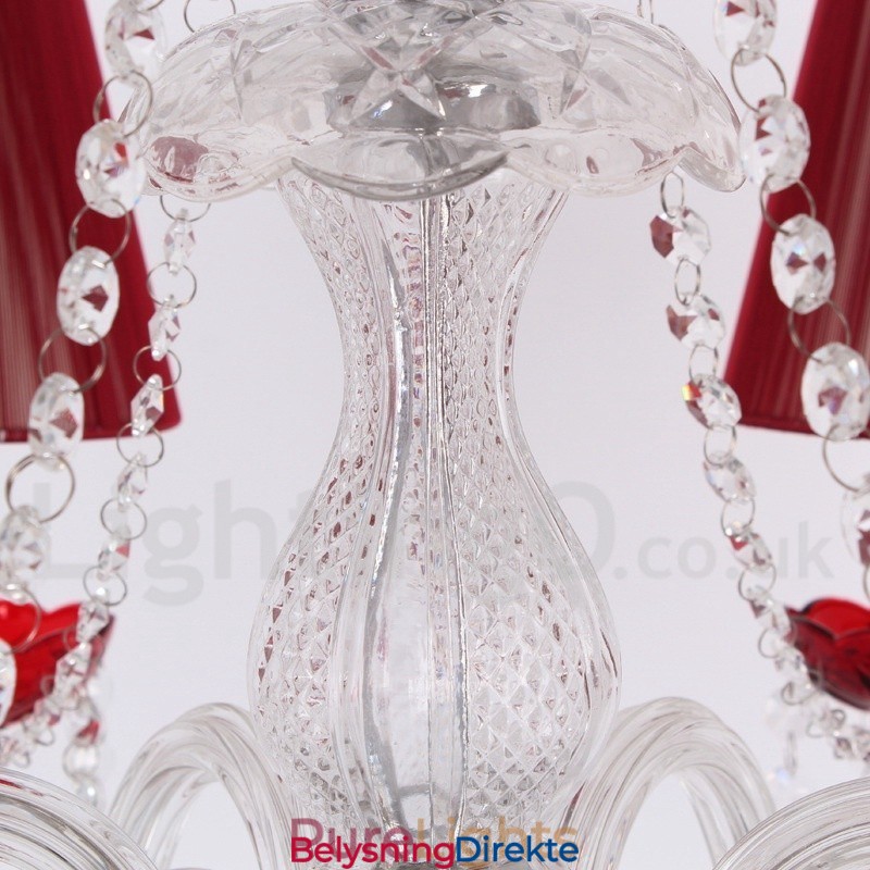 6 Lys Rød K9 Krystalllysekrone I Stearinlysstil