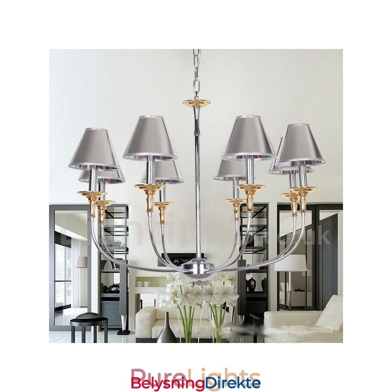 8 Lys Moderne Samtidskrone I Krom Med Stearinlys