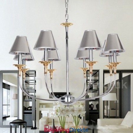8 Lys Moderne Samtidskrone I Krom Med Stearinlys