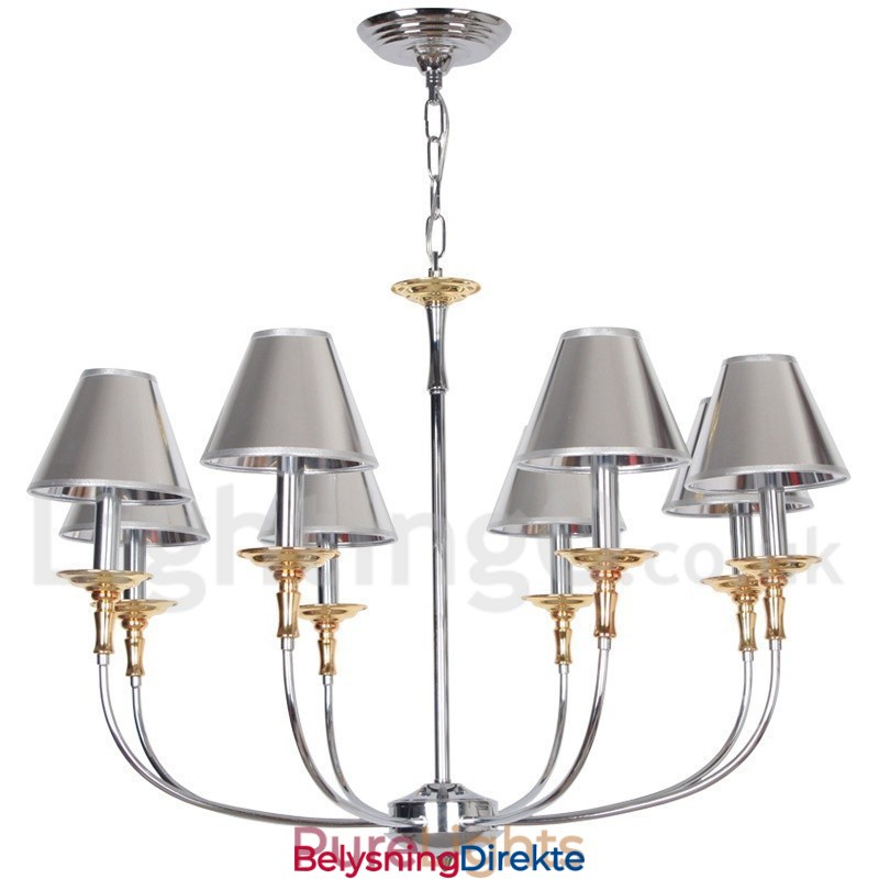 8 Lys Moderne Samtidskrone I Krom Med Stearinlys