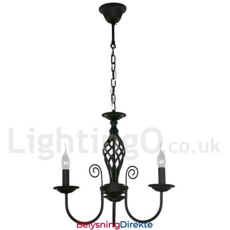 3-Lys Moderne Retro Lysekrone I Svart Stearinlysstil