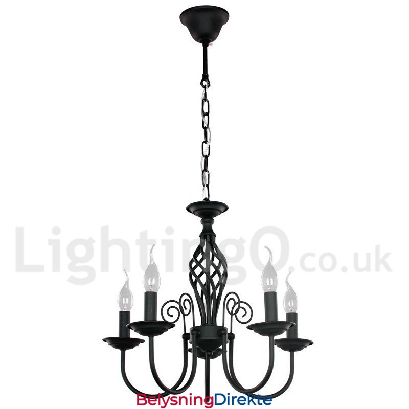 5-Lys Moderne Retro Lysekrone I Svart Stearinlysstil