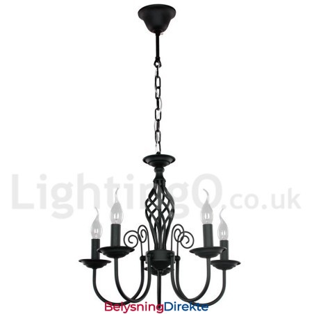 5-Lys Moderne Retro Lysekrone I Svart Stearinlysstil