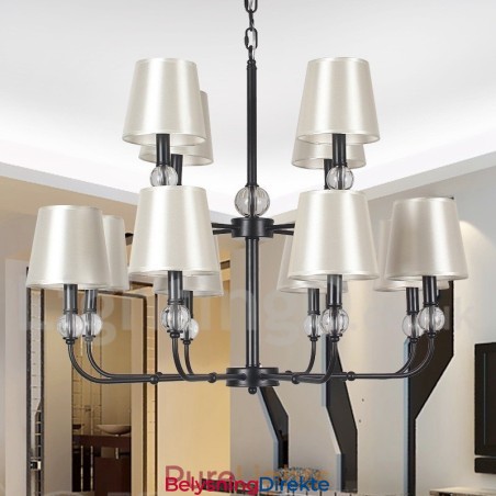 12-Lys Retro 2-Etasjes Stor Svart Moderne Lysekrone I Stearinlysstil