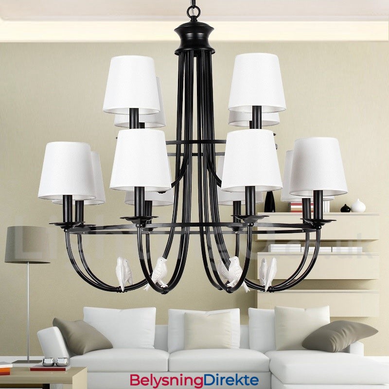 12-Lyss Rustikk Retro Svart 2-Etasjes Stor Lysekrone I Stearinlysstil