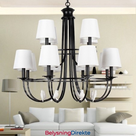 12-Lyss Rustikk Retro Svart 2-Etasjes Stor Lysekrone I Stearinlysstil
